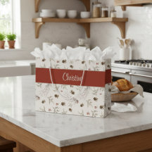 Red Cream Boho Woodland Winterberry Monogram Name