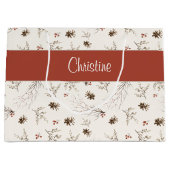 Red Cream Boho Woodland Winterberry Monogram Name Große Geschenktüte (Vorderseite)