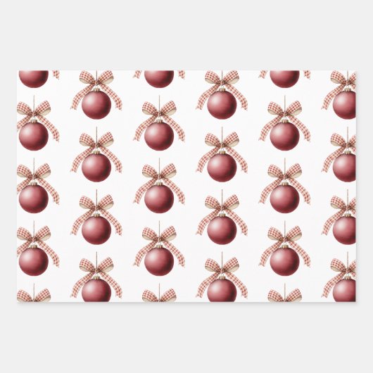 Red Cream Bow Christmas Round Ornament Geschenkpapier Set (Vorderseite)