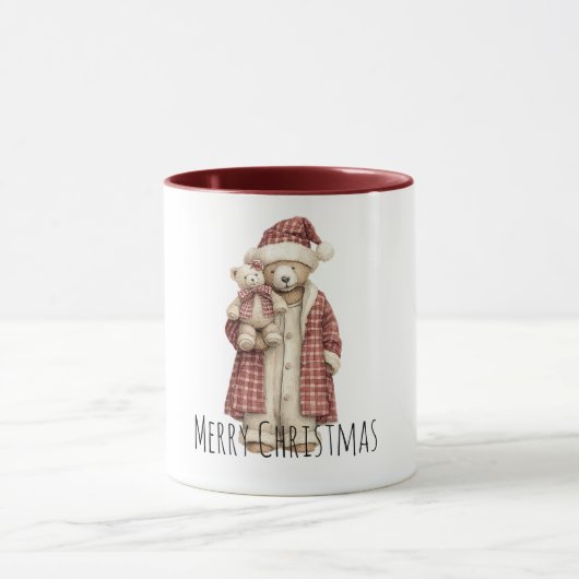 Red Cream Christmas Teddy Bears Tasse (Zentrum)