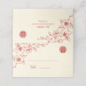 Red Cream Floral | Chinesische Hochzeit Platzkarte (Außenseite Aufgefaltet)