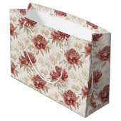 Red Cream Flowers Bridal Shower Große Geschenktüte (Rückseite Schrägansicht)