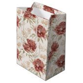 Red Cream Flowers Bridal Shower Mittlere Geschenktüte (Rückseite Schrägansicht)