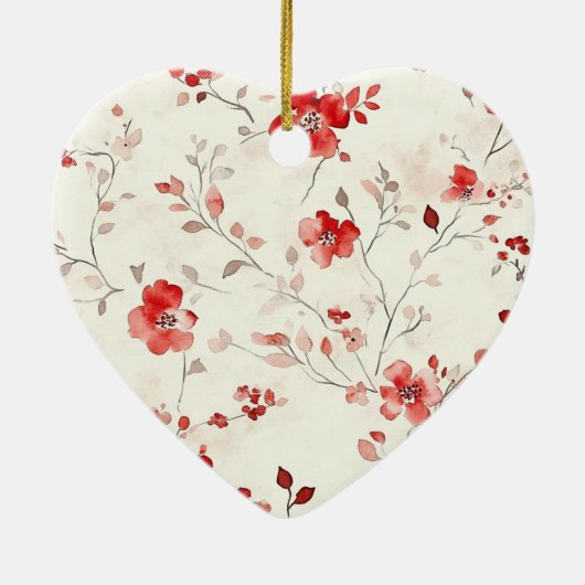 Red Cream Flowers Gold Ribbon Christmas Keramik Ornament (Hinten)