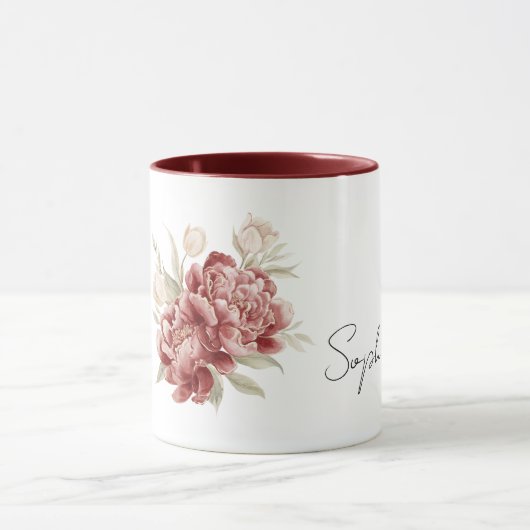 Red Cream Flowers Tasse (Zentrum)