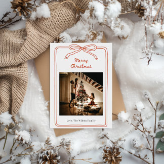 Red Cream Hand Drawn Photo Family Christmas Einladung