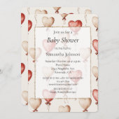 Red Cream Heart Balloons Babydusche Einladung (Vorne/Hinten)