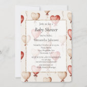 Red Cream Heart Balloons Babydusche Einladung (Vorderseite)