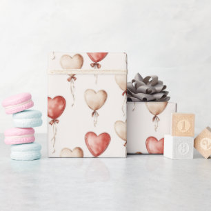 Red Cream Heart Balloons Babydusche Geschenkpapier