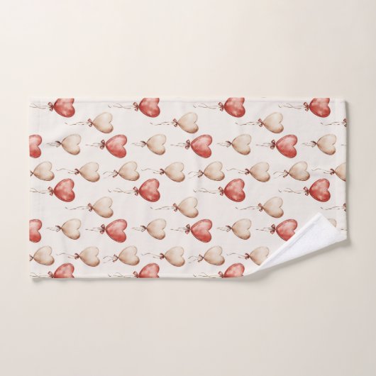 Red Cream Heart Balloons Badhandtuch Set (Handtuch)
