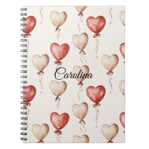 Red Cream Heart Balloons Notizblock