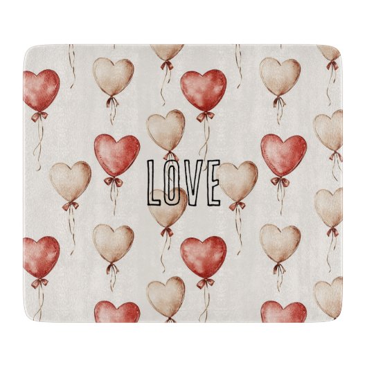 Red Cream Heart Balloons Schneidebrett (Vorderseite)