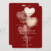 Red Cream Heart Balloons Wedding Einladung (Vorne/Hinten)