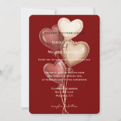 Red Cream Heart Balloons Wedding Einladung (Vorderseite)