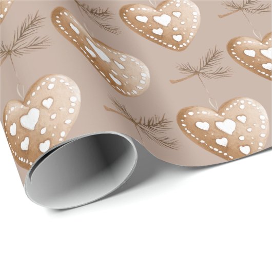 Red Cream Heart Gingerbrot Keks Weihnachten Geschenkpapier (Rolleneckpunkt)
