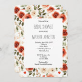 Red Cream Hearts and Flowers Bridal Shower Einladung (Vorne/Hinten)