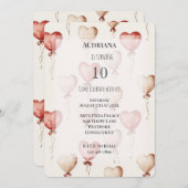 Red Cream Hearts Balloons Geburtstag Einladung (Vorne/Hinten)