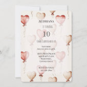 Red Cream Hearts Balloons Geburtstag Einladung (Vorderseite)