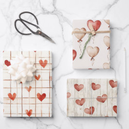 Red Cream Hearts Balloons Geburtstag Geschenkpapier Set