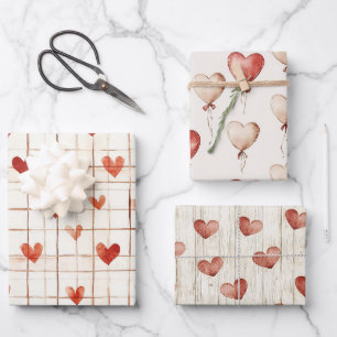 Red Cream Hearts Balloons Geburtstag Geschenkpapier Set