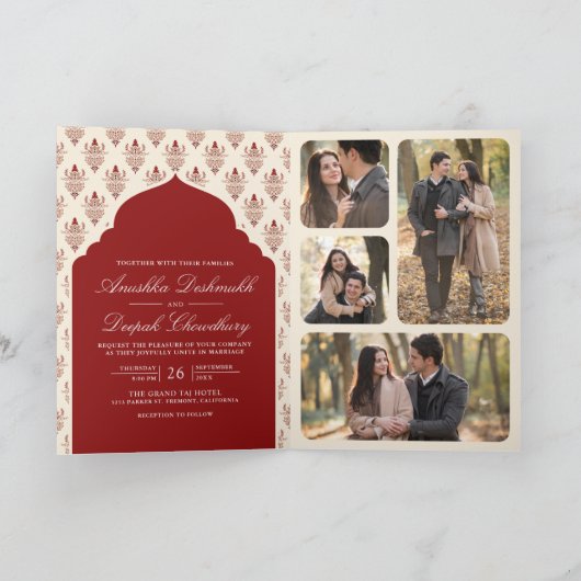 Red Cream Ikat auf einer indischen Hochzeit Einladung (Innenseite)