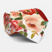 Red Cream Ivory Rose Floral Neck Tie Krawatte (Gerollt)
