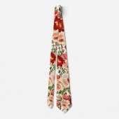 Red Cream Ivory Rose Floral Neck Tie Krawatte (Rückseite)