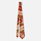 Red Cream Ivory Rose Floral Neck Tie Krawatte (Rückseite)