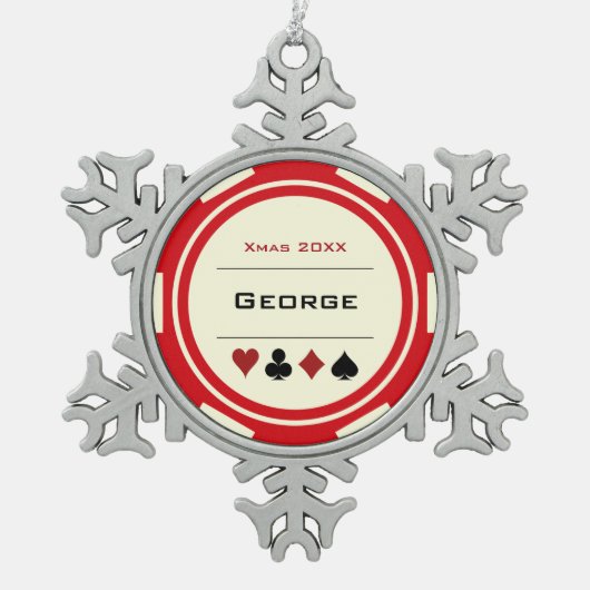 Red Cream Las Vegas Casino Poker Chip Weihnachten Schneeflocken Zinn-Ornament (Vorderseite)