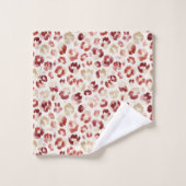 Red Cream Leopard Animal Print Badhandtuch Set (Waschlappen)