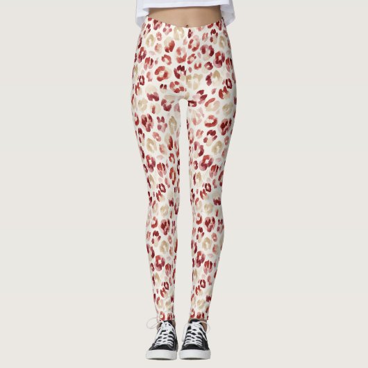 Red Cream Leopard Animal Print Leggings (Vorderseite)
