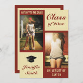 Red Cream Modern Foto Graduation Party einladen Einladung (Vorne/Hinten)