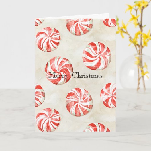 Red Cream Peppermint Candy Christmas Karte (Gelbe Blume)