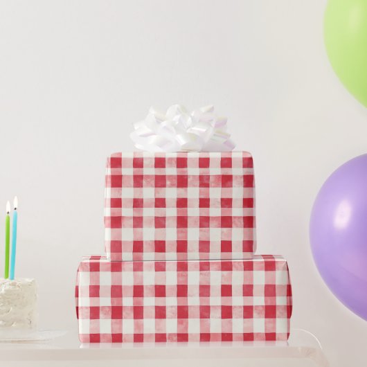 Red Cream Plaid Stripes Birthday Geschenkpapier (Partygeschenke)