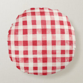 Red Cream Plaid Stripes Birthday Rundes Kissen