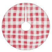 Red Cream Plaid Stripes Christmas Polyester Weihnachtsbaumdecke (Vorderseite)