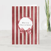 Red Cream Stripes Bow Christmas Karte (Vorderseite)