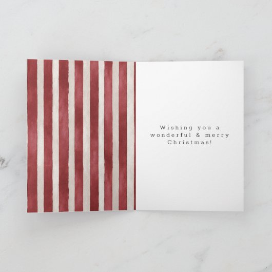 Red Cream Stripes Bow Christmas Karte (Innenseite)