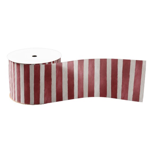 Red Cream Stripes Christmas Ripsband (Spule)