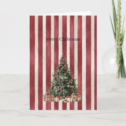 Red Cream Stripes Christmas Tree Karte (Vorderseite)