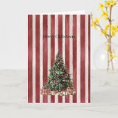 Red Cream Stripes Christmas Tree Karte (Gelbe Blume)