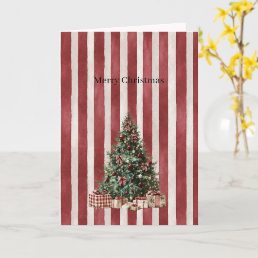 Red Cream Stripes Christmas Tree Karte (Gelbe Blume)