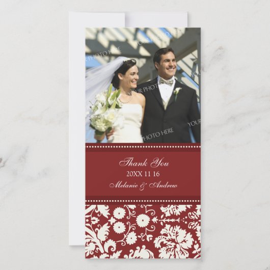 Red Cream Vielen Dank für Ihre Hochzeit Foto Cards Dankeskarte (Vorderseite)