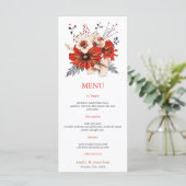 Red Cream Watercolor Florals Foliage Wedage Menu Menükarte (Stehend Vorderseite)