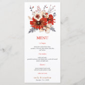 Red Cream Watercolor Florals Foliage Wedage Menu Menükarte (Vorderseite)