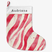 Red Cream White Candy Cane Christmas Großer Weihnachtsstrumpf (Vorderseite)