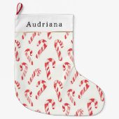 Red Cream White Candy Canes Christmas Großer Weihnachtsstrumpf (Vorderseite)