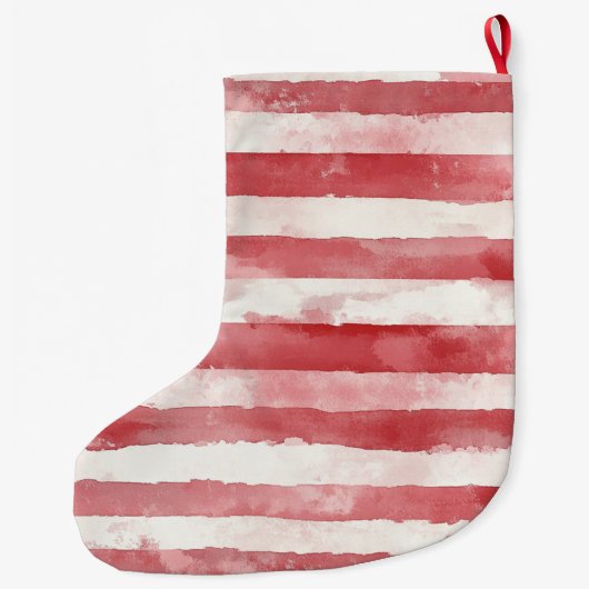 Red Cream White Candy Stripes Christmas Großer Weihnachtsstrumpf (Rückseite)