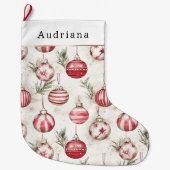 Red Cream White Christmas Ornaments Großer Weihnachtsstrumpf (Vorderseite)