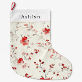 Red Cream White Floral Christmas Großer Weihnachtsstrumpf (Vorderseite)